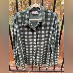 Green and Gray Plaid Button-Up Shirt